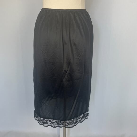 Half Slip Skirt Plus Size 26W 28W Black Satin Nylon Lace Trim Lingerie Layering - Picture 8 of 12